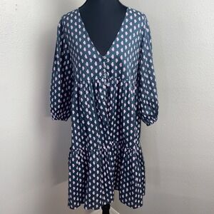 J Crew Oversized Tiered‎ Beach Dress Womens S Blue Floral Cotton Voile Best Buds